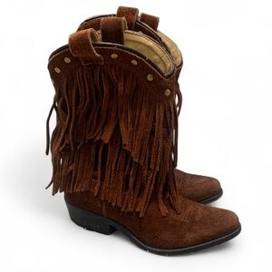 Shyanne Western Genuine Leather Fringe Brown Cowgirl Boots Size 13